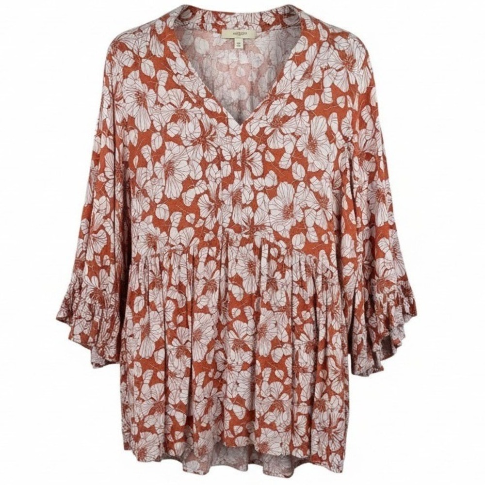 Cynthia Rowley Rust Floral V-Neck Peasant Blouse